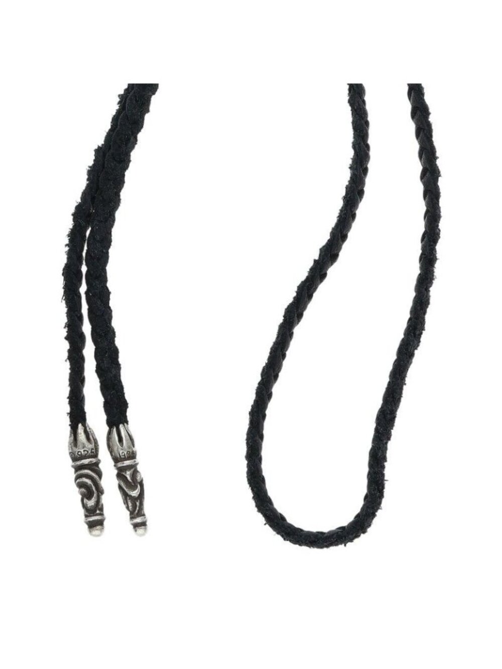 Chrome Hearts Leather Braid Large Scroll Blade Silver Necklace